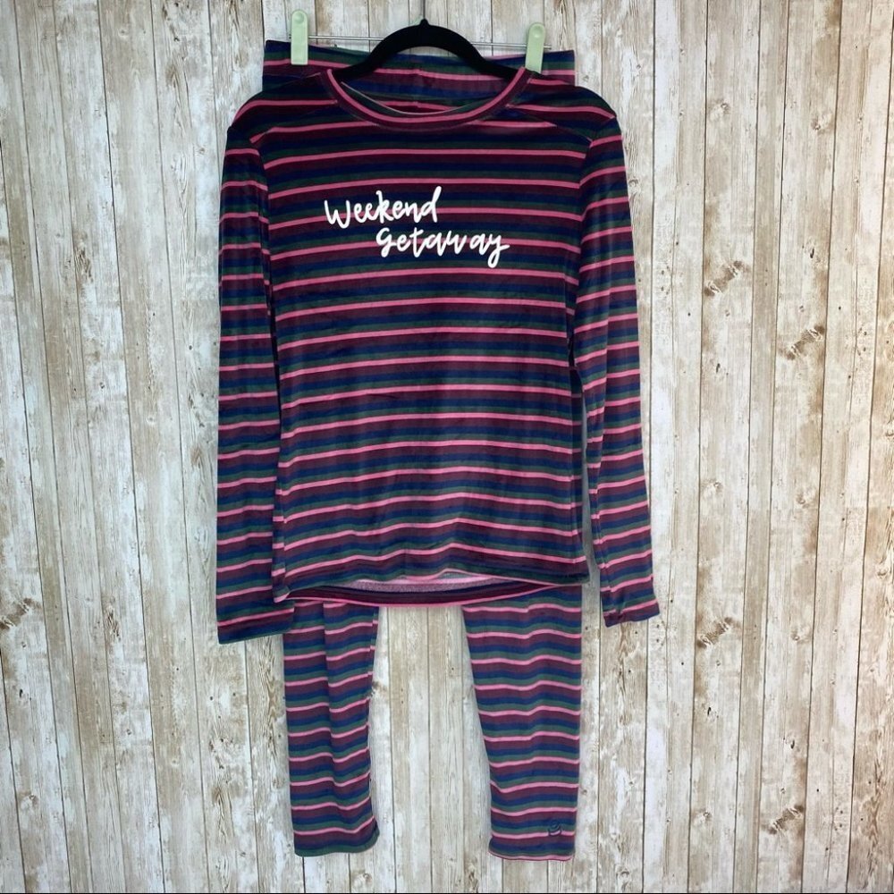 Cuddl Duds- Striped “Weekend Getaway” Velour Pajama Set